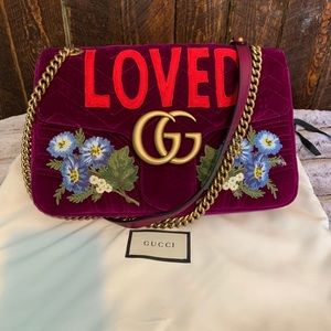 Gucci Marmont GG Matelasse LOVED Velvet Bordeaux Crossbody Handbag Shoulderbag